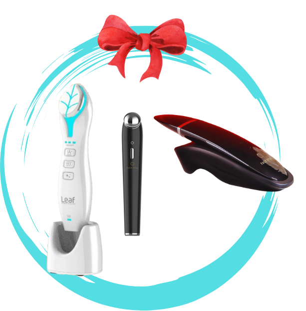 Blatt mit Skin Scrubber und Augenmassagegerät